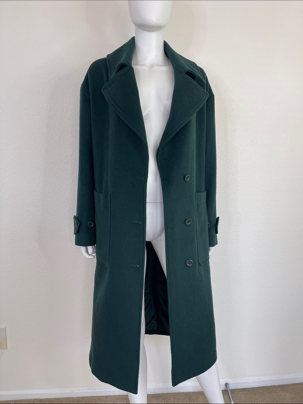 Halogen Dark Green Long Wool Trench Coat